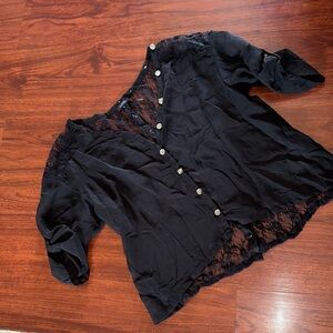 Poetry Black Lace back Button-Up Blouse